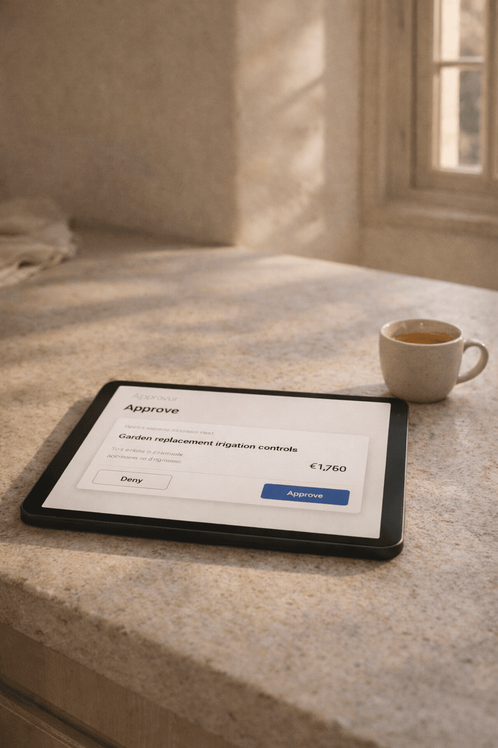Tablet showing a Residio owner approval card